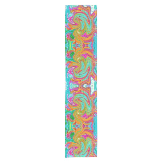 Blau, orange und scharf rosa Groovy Abstrakt Retro Kurzer Tischläufer (Vorderseite)