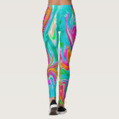 Blau, orange und scharf rosa Groovy Abstrakt Retro Leggings (Rückseite)