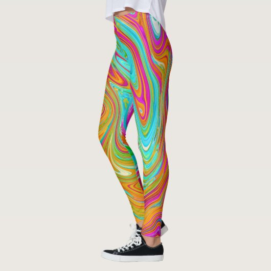 Blau, orange und scharf rosa Groovy Abstrakt Retro Leggings (Links)