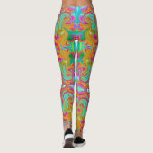 Blau, orange und scharf rosa Groovy Abstrakt Retro Leggings (Rückseite)