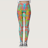Blau, orange und scharf rosa Groovy Abstrakt Retro Leggings (Vorderseite)