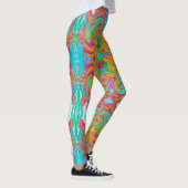 Blau, orange und scharf rosa Groovy Abstrakt Retro Leggings (Rechts)