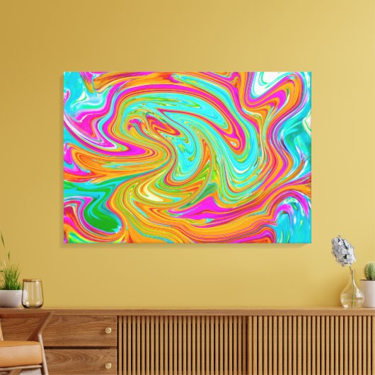 Blau, orange und scharf rosa Groovy Abstrakt Retro Leinwanddruck (Insitu (Wohnzimmer))