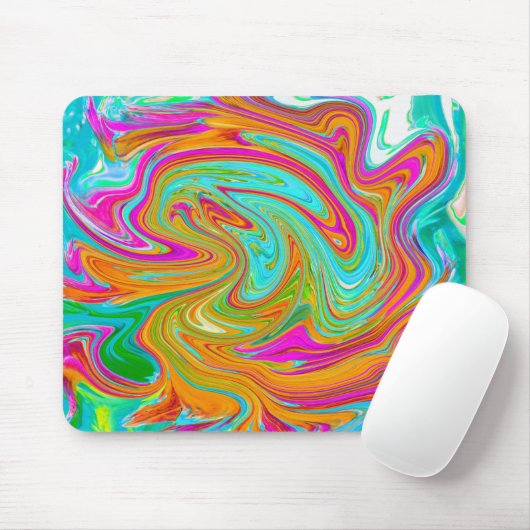 Blau, orange und scharf rosa Groovy Abstrakt Retro Mousepad (Mit Mouse)