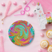 Blau, orange und scharf rosa Groovy Abstrakt Retro Pappteller (Party)