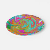 Blau, orange und scharf rosa Groovy Abstrakt Retro Pappteller (Schrägansicht)