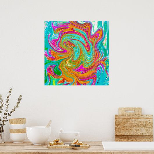 Blau, orange und scharf rosa Groovy Abstrakt Retro Poster (Küche)