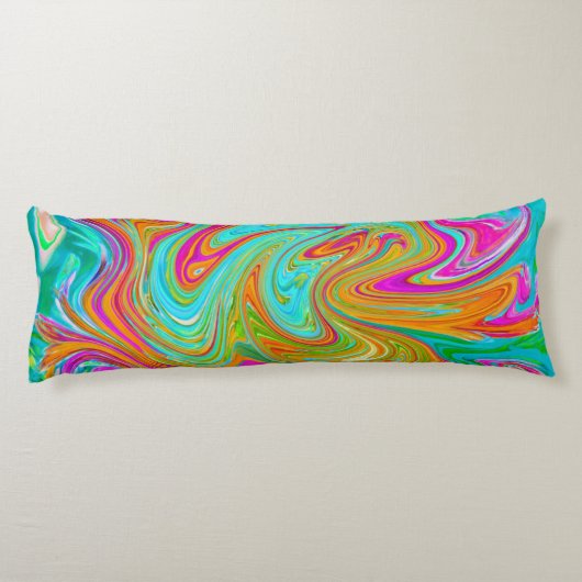 Blau, orange und scharf rosa Groovy Abstrakt Retro Seitenschläferkissen (Rückseite)