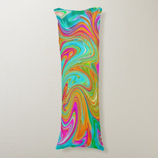 Blau, orange und scharf rosa Groovy Abstrakt Retro Seitenschläferkissen (Vorderseite Vertikal)