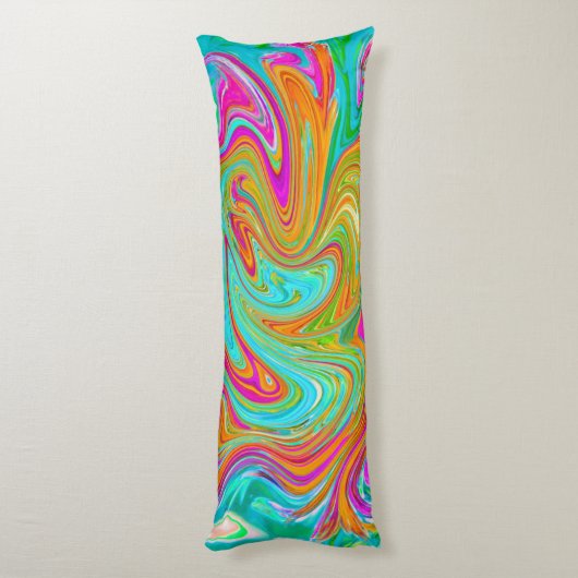 Blau, orange und scharf rosa Groovy Abstrakt Retro Seitenschläferkissen (Rückseite (Vertikal))