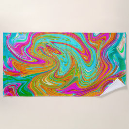 Blau, orange und scharf rosa Groovy Abstrakt Retro Strandtuch