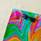 Blau, orange und scharf rosa Groovy Abstrakt Retro Strandtuch (Beispiel)