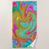 Blau, orange und scharf rosa Groovy Abstrakt Retro Strandtuch (Vorderseite)