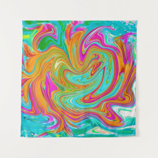 Blau, orange und scharf rosa Groovy Abstrakt Retro Wandteppich (Vorderseite (Horizontal))