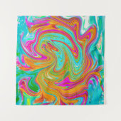 Blau, orange und scharf rosa Groovy Abstrakt Retro Wandteppich (Vorderseite)