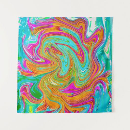 Blau, orange und scharf rosa Groovy Abstrakt Retro Wandteppich (Vorderseite)