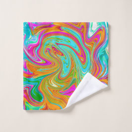 Blau, orange und scharf rosa Groovy Abstrakt Retro Waschlappen