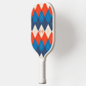 Blau, Orange und Weiß Preppy, sportliche Raute Pickleball Schläger (Links)