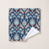 Blau Orange Weiß Türkisches Orientalisches Blumenm Badhandtuch Set (Waschlappen)