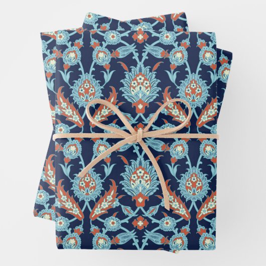 Blau Orange Weiß Türkisches Orientalisches Blumenm Geschenkpapier Set (Beispiel)