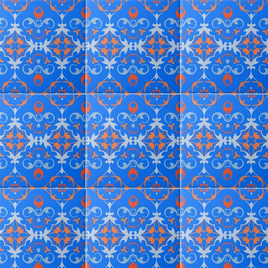 Blau-Orangen-Damast-Muster Fliese