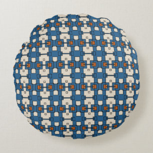 Blau-Orangencreme mit geometrischen Formen Rundes Kissen