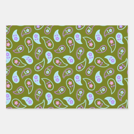Blau-Paisley-Muster Geschenkpapier Set (Vorderseite)