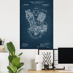 Blau   Patent für den Motor von Verbrennungsöfen Poster