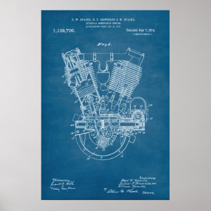 Blau Patent für den Motor von Verbrennungsöfen Poster