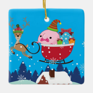 Blau Personalisierter Santa Blobfish Keramikornament