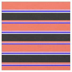 Blau, Pflaume, Rot, Schwarz und Weiß - Streifen Stoff