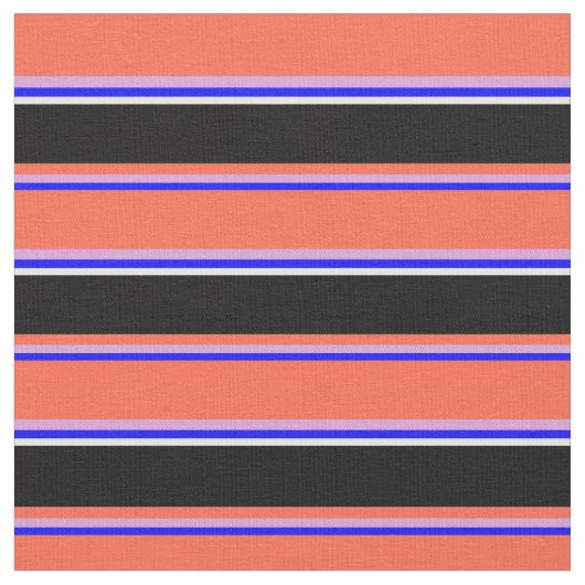 Blau, Pflaume, Rot, Schwarz und Weiß - Streifen Stoff (Nahaufnahme)