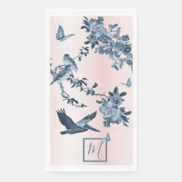 Blau Pink Chinoiserie Floral Elegantes Monogramm Serviette