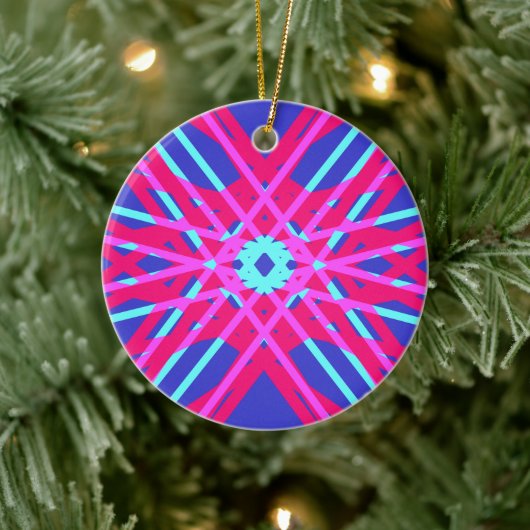 Blau Pink Feminine Bright Pop Geometrisches Muster Keramik Ornament (Baum)