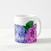 Blau-Pink-Hydrangea-Blume Personalisiert Kaffeetasse (VorderseiteRechts)