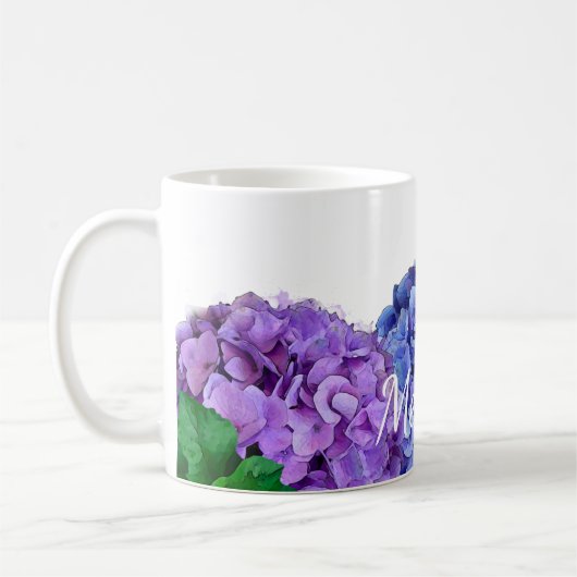 Blau-Pink-Hydrangea-Blume Personalisiert Kaffeetasse (Links)