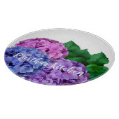 Blau-Pink-Hydrangea-Blume Personalisiert Schneidebrett (Ecke)