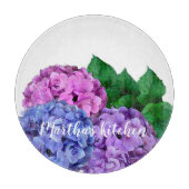 Blau-Pink-Hydrangea-Blume Personalisiert Schneidebrett (Vorderseite)