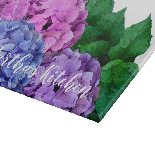 Blau-Pink-Hydrangea-Blume Personalisiert Schneidebrett (Ecke)