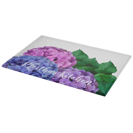 Blau-Pink-Hydrangea-Blume Personalisiert Schneidebrett (Ecke)