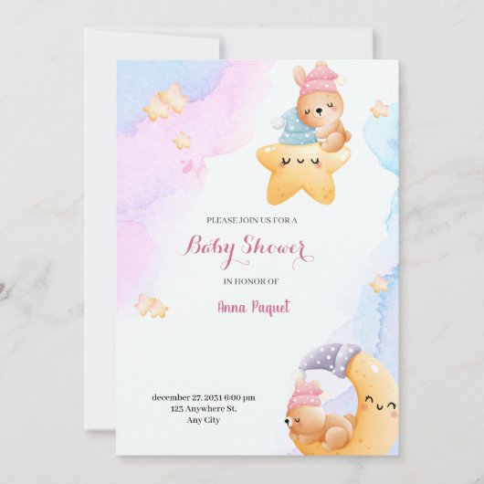 Blau-Pink-Mod Einladung (Vorderseite)