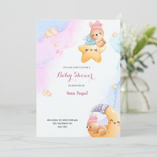 Blau-Pink-Mod Einladung (Stehend Vorderseite)