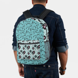BLAU & PINK RETRO 50'S THEMED ALBUMS & SHOES BEDRUCKTER RUCKSACK