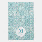 Blau Portugiesisch Tiles Türkis Mit Monogramm Geschirrtuch (Vertikal)