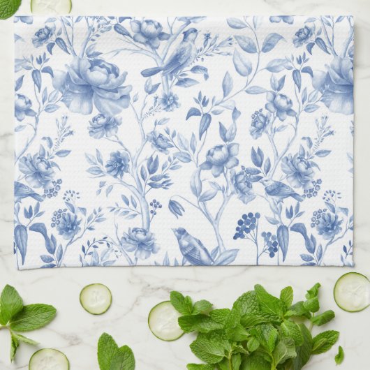 Blau, Porzellan, blaue China, Blumenstuhl, Chinois Geschirrtuch (Gefaltet)