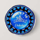 Blau Prinzessin Tiara Love Hearts | des Bonbon-16 Button (Vorderseite)