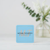 Blau | Rahmen mit Monogramm Quadratische Visitenkarte (Stehend Vorderseite)