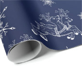 Blau, Rentiere, Stern, Sterne, Schneeflocke, Weihn Geschenkpapier (Rolleneckpunkt)