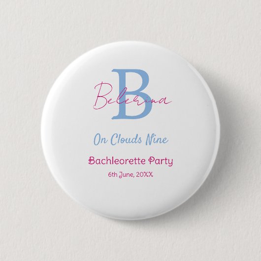 blau rosa auf Wolken neun Monogramm Junggesellinne Button (Vorderseite)