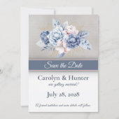 Blau-Rosa-Blume auf grauen und weißen Hochzeiten Save The Date (Vorderseite)